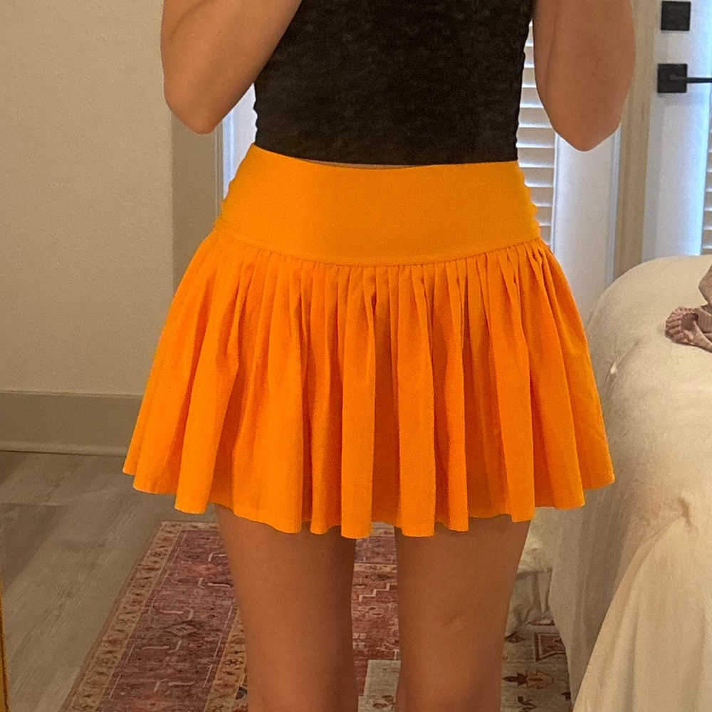 Aerie Orange Pleated Skater Mini Skirt